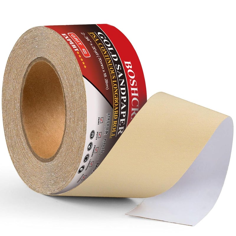 BOSHCRAFT 400 Grit PSA Longboard Sandpaper, 20-Yard Long Continuous Roll 2-3/4" Wide Self-Adhesive Sanding Paper for Auto Body Woodworking Metalworking - Image 1